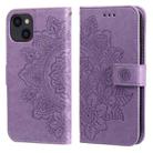 For iPhone 14 7-petal Flowers Embossing Leather Case (Light Purple) - 1