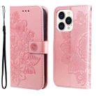 For iPhone 14 Pro 7-petal Flowers Embossing Leather Case(Rose Gold) - 1