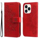 For iPhone 14 Pro 7-petal Flowers Embossing Leather Case(Red) - 1