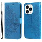 For iPhone 14 Pro 7-petal Flowers Embossing Leather Case(Blue) - 1