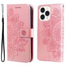 For iPhone 14 Pro Max 7-petal Flowers Embossing Leather Case (Rose Gold) - 1