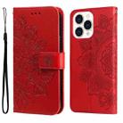 For iPhone 14 Pro Max 7-petal Flowers Embossing Leather Case (Red) - 1