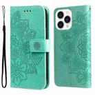 For iPhone 14 Pro Max 7-petal Flowers Embossing Leather Case (Green) - 1