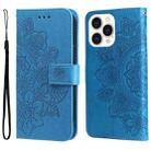 For iPhone 14 Pro Max 7-petal Flowers Embossing Leather Case (Blue) - 1