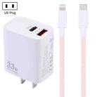 PD 33W USB-C / Type-C+QC 3.0 USB Dual Port Charger with 1m 27W USB-C / Type-C to 8 Pin PD Data Cable, Specification:US Plug(White+Pink) - 1