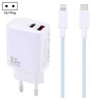 PD 33W USB-C / Type-C+QC 3.0 USB Dual Port Charger with 1m 27W USB-C / Type-C to 8 Pin PD Data Cable, Specification:EU Plug(White+Blue) - 1