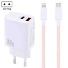 PD 33W USB-C / Type-C+QC 3.0 USB Dual Port Charger with 1m 27W USB-C / Type-C to 8 Pin PD Data Cable, Specification:EU Plug(White+Pink) - 1