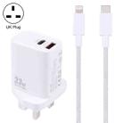 PD 33W USB-C / Type-C+QC 3.0 USB Dual Port Charger with 1m 27W USB-C / Type-C to 8 Pin PD Data Cable, Specification:UK Plug(White+Grey) - 1