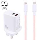 PD 33W USB-C / Type-C+QC 3.0 USB Dual Port Charger with 1m 27W USB-C / Type-C to 8 Pin PD Data Cable, Specification:UK Plug(White+Pink) - 1