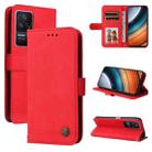 For Xiaomi Redmi K40S / Poco F4 Skin Feel Life Tree Metal Button Leather Case(Red) - 1