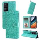 For Xiaomi Redmi K40S / Poco F4 Embossed Sunflower Leather Phone Case(Green) - 1