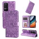 For Xiaomi Redmi K40S / Poco F4 Embossed Sunflower Leather Phone Case(Purple) - 1