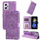 For Xiaomi Redmi Note 11T Pro/Poco X4 GT Embossed Sunflower Leather Phone Case(Purple) - 1