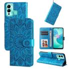 For Infinix Hot 12 Play Embossed Sunflower Leather Phone Case(Blue) - 1