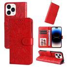 For iPhone 14 Pro Embossed Sunflower Leather Phone Case(Red) - 1