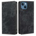 For iPhone 13 RFID Anti-theft Brush Magnetic Leather Phone Case(Black) - 1