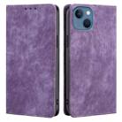For iPhone 13 RFID Anti-theft Brush Magnetic Leather Phone Case(Purple) - 1