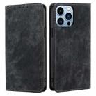 For iPhone 13 Pro RFID Anti-theft Brush Magnetic Leather Phone Case (Black) - 1