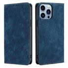 For iPhone 13 Pro RFID Anti-theft Brush Magnetic Leather Phone Case (Blue) - 1