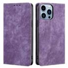 For iPhone 13 Pro RFID Anti-theft Brush Magnetic Leather Phone Case (Purple) - 1