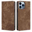 For iPhone 13 Pro RFID Anti-theft Brush Magnetic Leather Phone Case (Brown) - 1