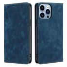 For iPhone 13 Pro Max RFID Anti-theft Brush Magnetic Leather Phone Case (Blue) - 1