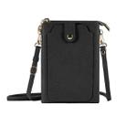 Litchi Texture Card Holder Mobile Phone Zipper Bag with Long Strap(Black) - 1