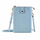 Litchi Texture Card Holder Mobile Phone Zipper Bag with Long Strap(Light Blue) - 1