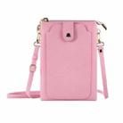 Litchi Texture Card Holder Mobile Phone Zipper Bag with Long Strap(Pink) - 1
