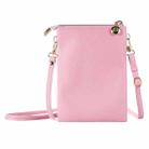 Litchi Texture Card Holder Mobile Phone Zipper Bag with Long Strap(Pink) - 2