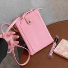 Litchi Texture Card Holder Mobile Phone Zipper Bag with Long Strap(Pink) - 5