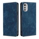 For Motorola Moto E32 4G RFID Anti-theft Brush Magnetic Leather Phone Case(Blue) - 1