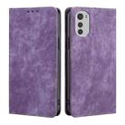 For Motorola Moto E32 4G RFID Anti-theft Brush Magnetic Leather Phone Case(Purple) - 1