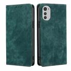 For Motorola Moto E32 4G RFID Anti-theft Brush Magnetic Leather Phone Case(Green) - 1