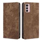 For Motorola Moto G42 4G RFID Anti-theft Brush Magnetic Leather Phone Case(Brown) - 1