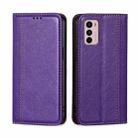 For Motorola Moto G42 4G Grid Texture Magnetic Flip Leather Phone Case(Purple) - 1