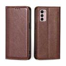 For Motorola Moto G42 4G Grid Texture Magnetic Flip Leather Phone Case(Brown) - 1