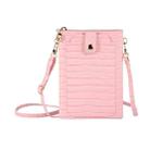 Stone Texture Card Holder Mobile Phone Zipper Bag with Long Strap(Pink) - 1
