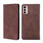 For Motorola Moto G42 4G Skin Feel Magnetic Horizontal Flip Leather Phone Case(Dark Brown) - 1