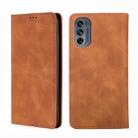 For Motorola Moto G62 5G Skin Feel Magnetic Horizontal Flip Leather Phone Case(Light Brown) - 1