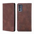 For Motorola Moto G62 5G Skin Feel Magnetic Horizontal Flip Leather Phone Case(Dark Brown) - 1