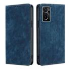 For OPPO A36 4G/A76 4G Global RFID Anti-theft Brush Magnetic Leather Phone Case(Blue) - 1