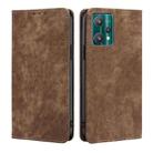 For Realme 9 Pro/V25/Q5 5G RFID Anti-theft Brush Magnetic Leather Phone Case(Brown) - 1