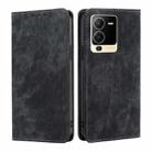 For vivo S15 5G RFID Anti-theft Brush Magnetic Leather Phone Case(Black) - 1