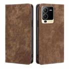 For vivo S15 5G RFID Anti-theft Brush Magnetic Leather Phone Case(Brown) - 1