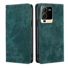 For vivo S15 5G RFID Anti-theft Brush Magnetic Leather Phone Case(Green) - 1