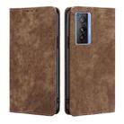 For vivo X70 RFID Anti-theft Brush Magnetic Leather Phone Case(Brown) - 1
