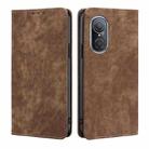 For Huawei Nova 9 SE 4G RFID Anti-theft Brush Magnetic Leather Phone Case(Brown) - 1