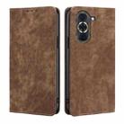 For Huawei Nova 10 Pro RFID Anti-theft Brush Magnetic Leather Phone Case(Brown) - 1