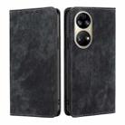 For Huawei P50 RFID Anti-theft Brush Magnetic Leather Phone Case(Black) - 1